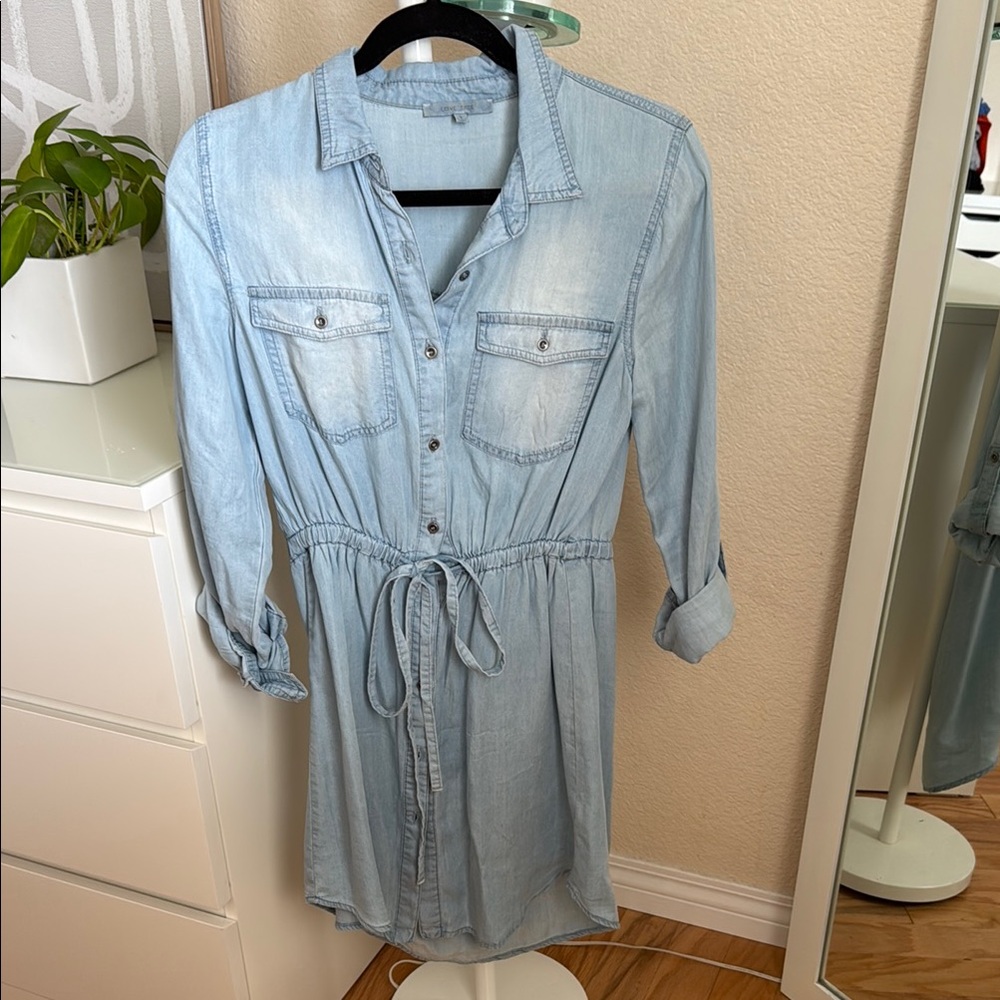 Love Tree Blue Notched Collar Long Sleeve Summer Dress